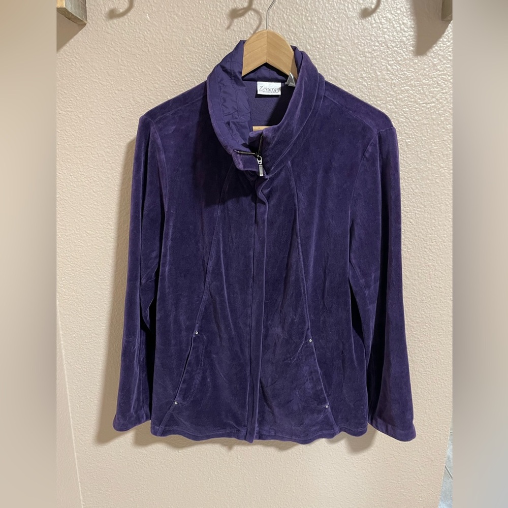 Chico's Deep Purple Velour Track Jacket Large
